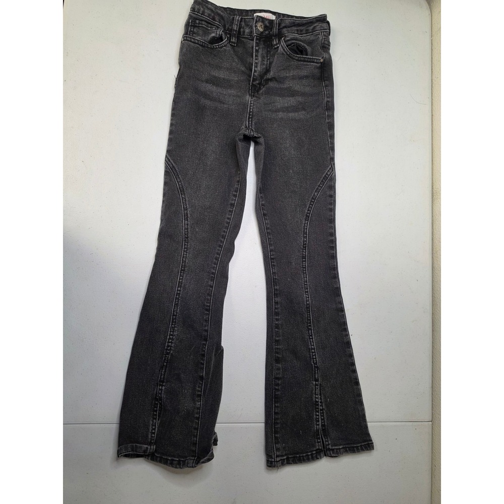 YMI Girl Kids Washed Black Flared Jeans Split Hem Seam Detail Size 10